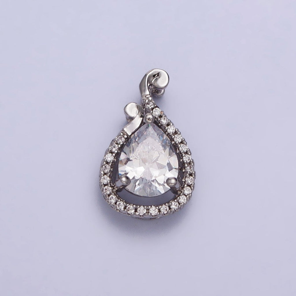 White Gold plated Clear Teardrop Micro Paved CZ Pendant | AA031 - DLUXCA