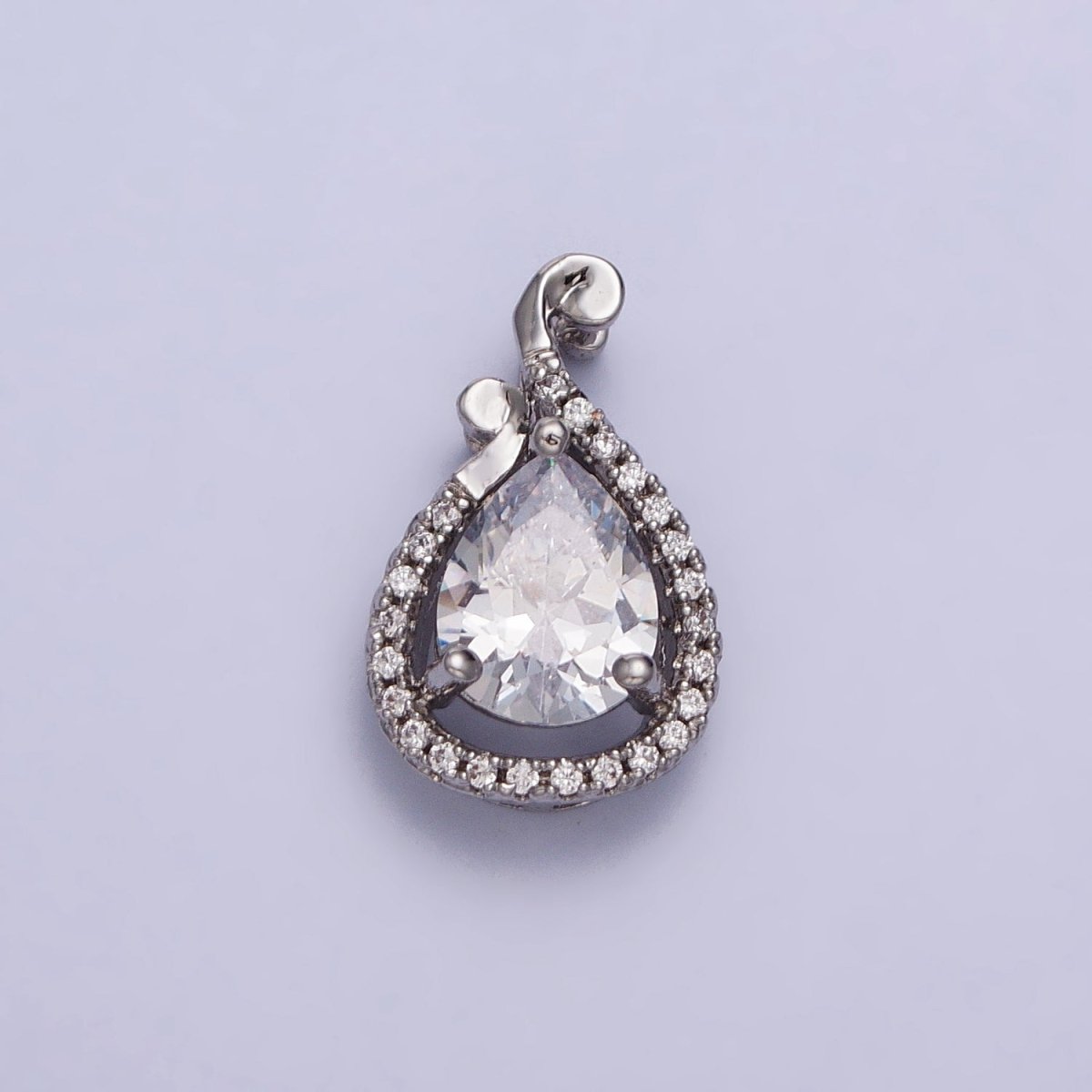 White Gold plated Clear Teardrop Micro Paved CZ Pendant | AA031 - DLUXCA