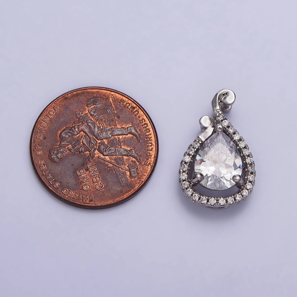 White Gold plated Clear Teardrop Micro Paved CZ Pendant | AA031 - DLUXCA