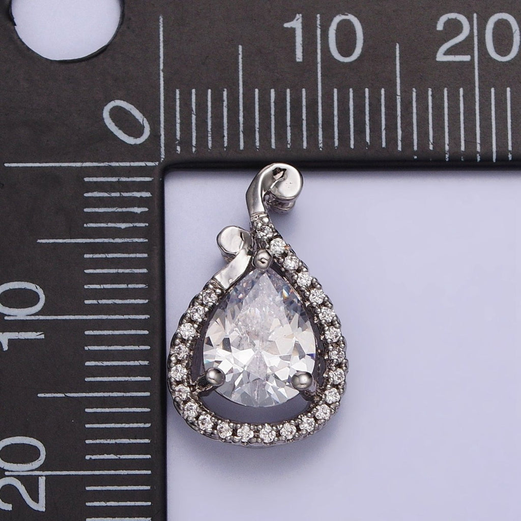 White Gold plated Clear Teardrop Micro Paved CZ Pendant | AA031 - DLUXCA