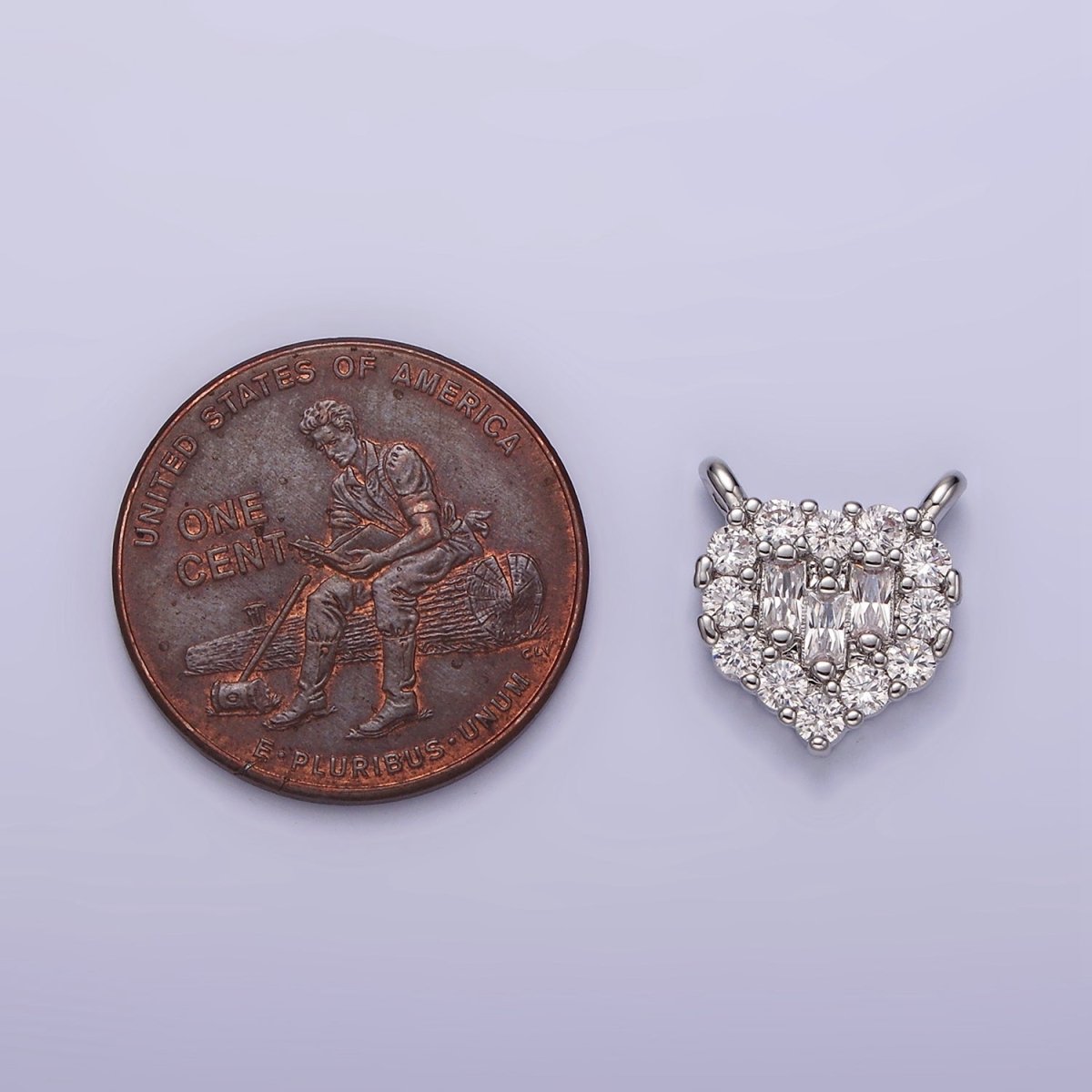 White Gold plated Clear Triple Baguette Micro Paved CZ 10mm Heart Connector G-786 - DLUXCA