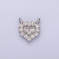 White Gold plated Clear Triple Baguette Micro Paved CZ 10mm Heart Connector G-786 - DLUXCA