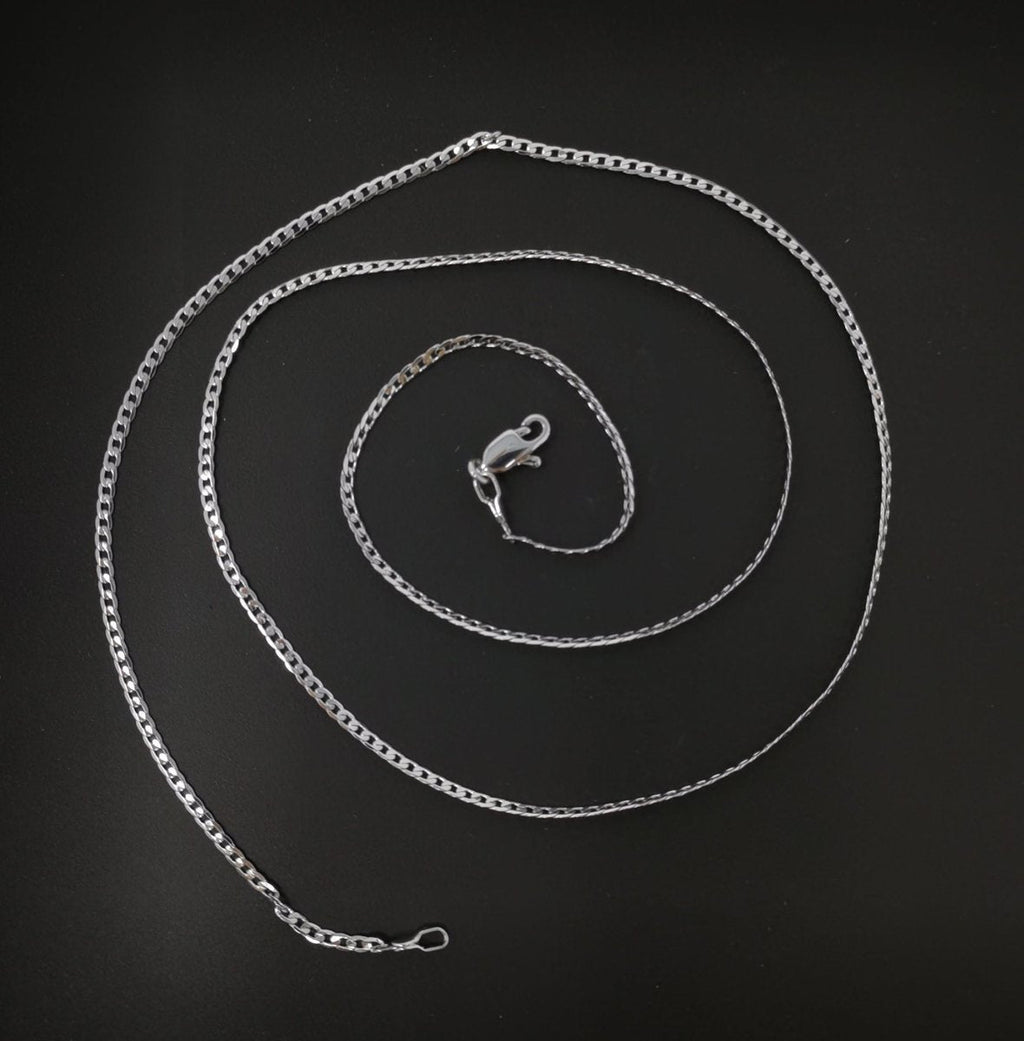 White Gold plated Curb Chain Necklace, 17.7 inch Curb Finished Chain For Jewelry Making, Dainty 2.5mm Curb Necklace w/ Lobster Clasps | CN-956 Clearance Pricing - DLUXCA
