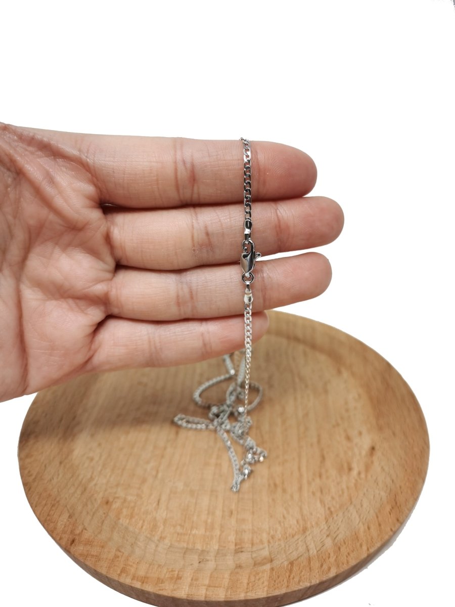 White Gold plated Curb Chain Necklace, 17.7 inch Curb Finished Chain For Jewelry Making, Dainty 2.5mm Curb Necklace w/ Lobster Clasps | CN-956 Clearance Pricing - DLUXCA
