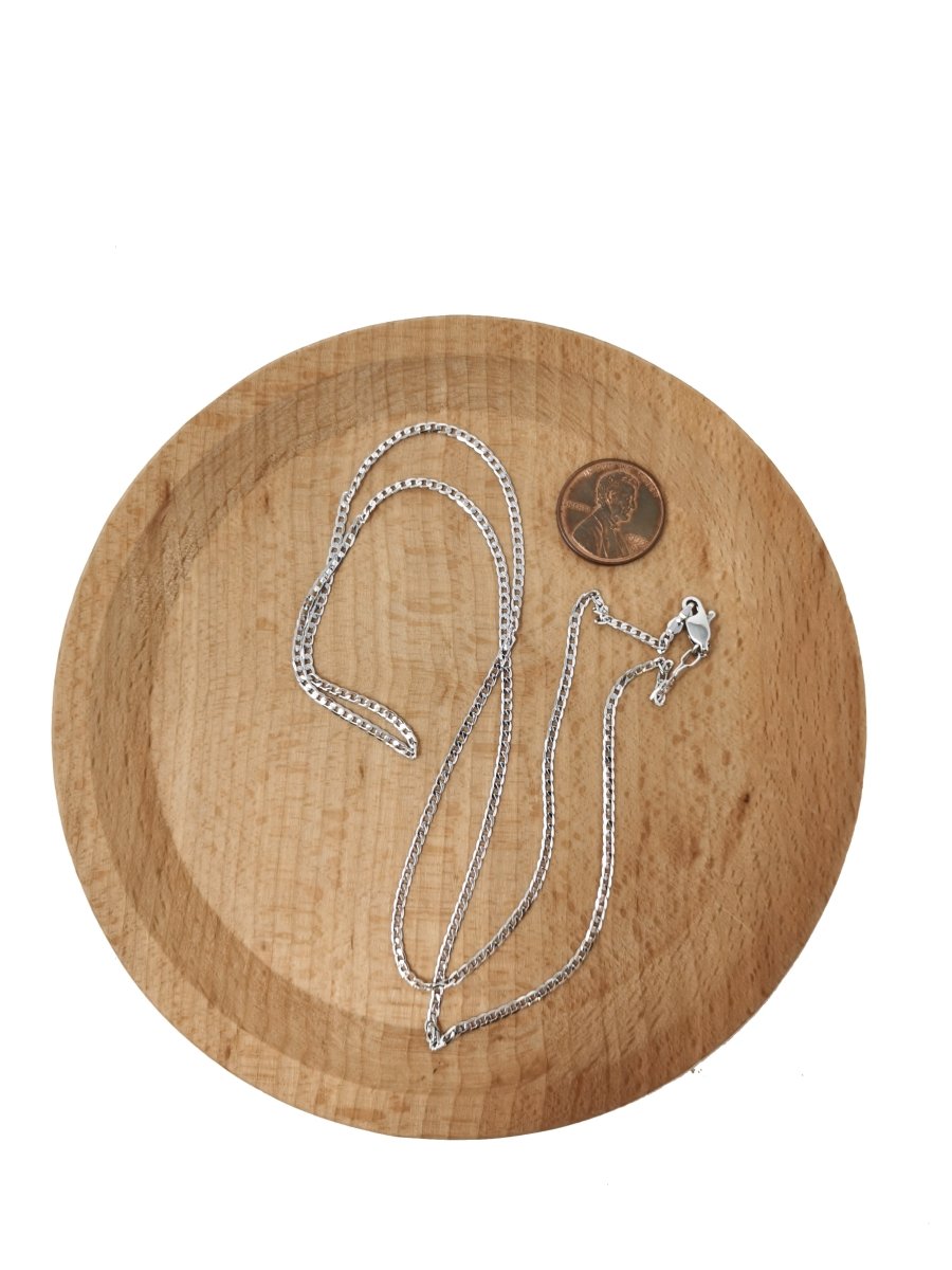 White Gold plated Curb Chain Necklace, 17.7 inch Curb Finished Chain For Jewelry Making, Dainty 2.5mm Curb Necklace w/ Lobster Clasps | CN-956 Clearance Pricing - DLUXCA
