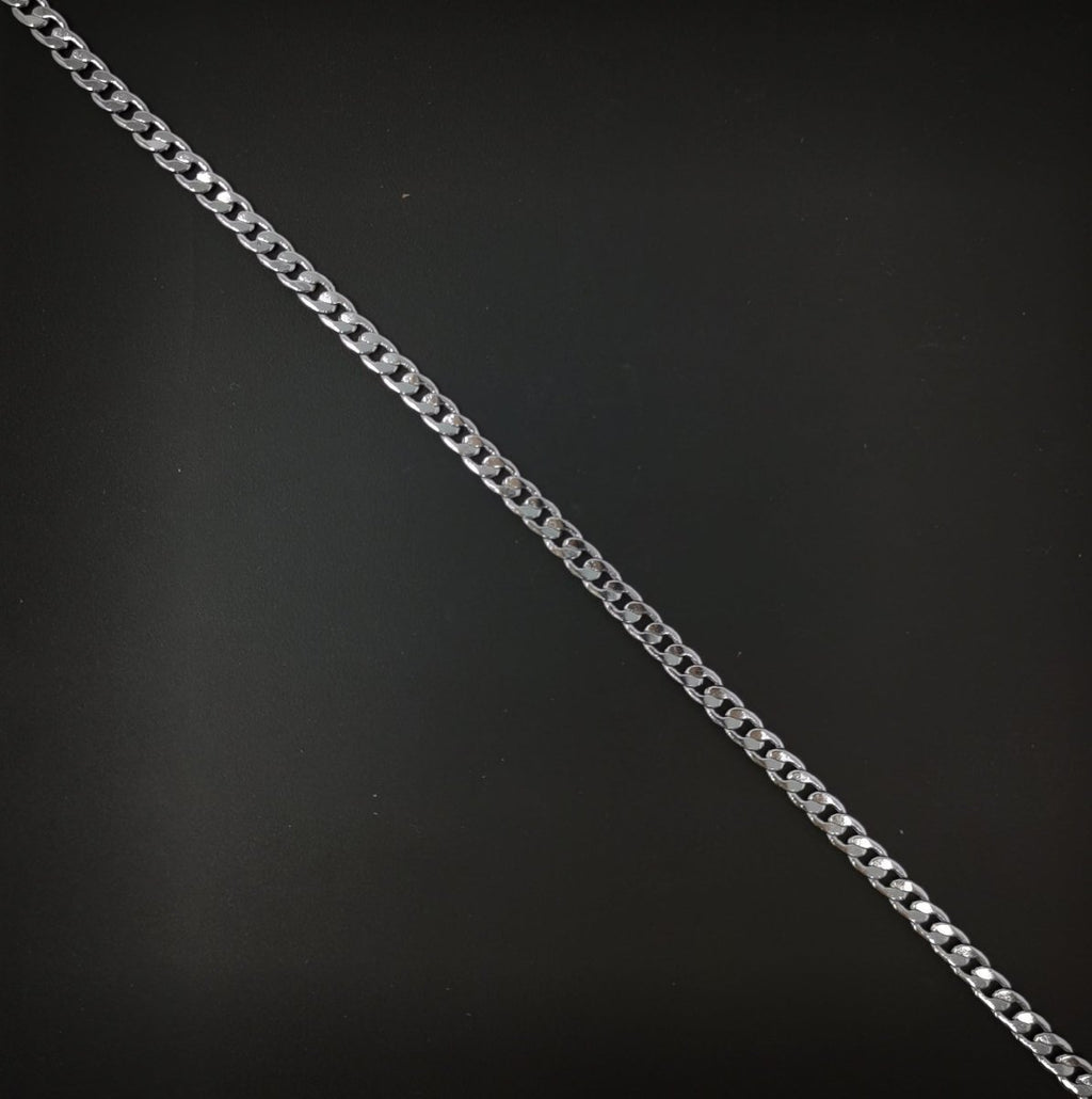 White Gold plated Curb Chain Necklace, 19.7 Inch Curb Finished Chain For Jewelry Making, 3.5mm Curb Necklace w/ Lobster Clasps | CN-964 Clearance Pricing - DLUXCA