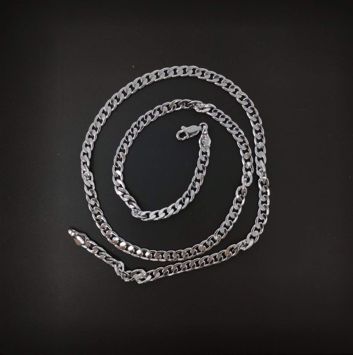 White Gold plated Curb Chain Necklace, 19.7 Inch Curb Finished Chain For Jewelry Making, 3.5mm Curb Necklace w/ Lobster Clasps | CN-964 Clearance Pricing - DLUXCA