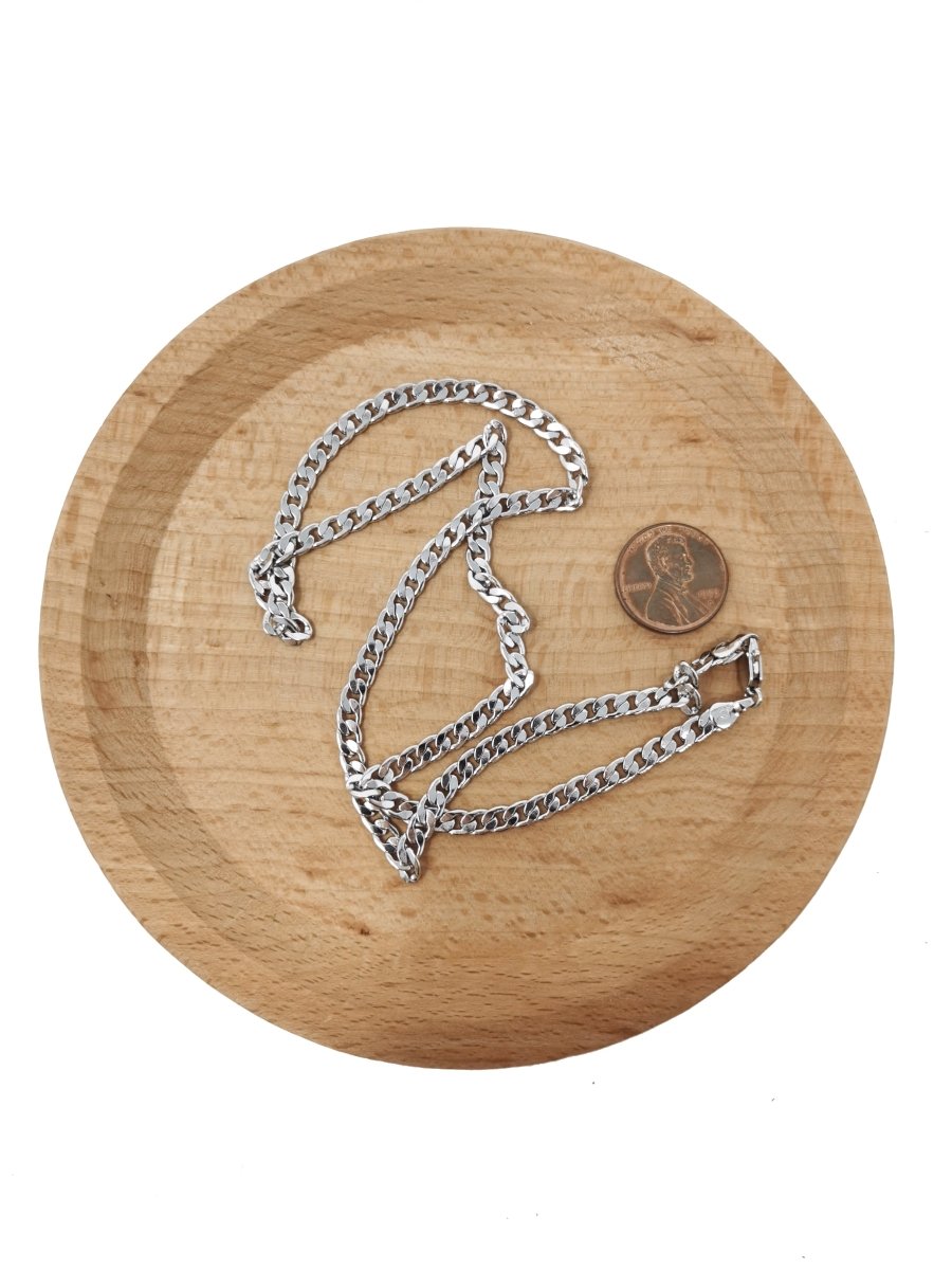 White Gold plated Curb Chain Necklace, 19.7 Inch Curb Finished Chain For Necklace Making, Dainty 2.5mm Curb Necklace w/ Lobster Clasps | CN-954 Clearance Pricing - DLUXCA