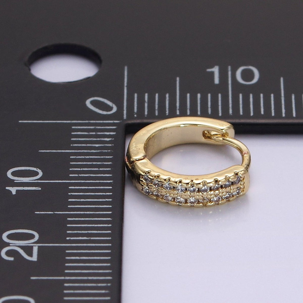 White Gold plated CZ Double Micro Paved Lined 12mm Cartilage Huggie Earrings in Silver | AE100 - DLUXCA