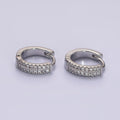 White Gold plated CZ Double Micro Paved Lined 12mm Cartilage Huggie Earrings in Silver | AE100 - DLUXCA
