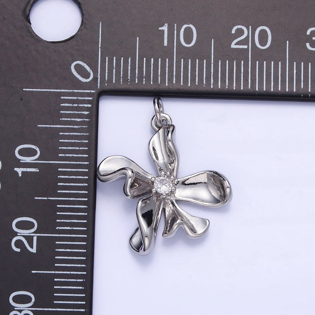 White Gold plated CZ Foil Flower Charm | C225 - DLUXCA