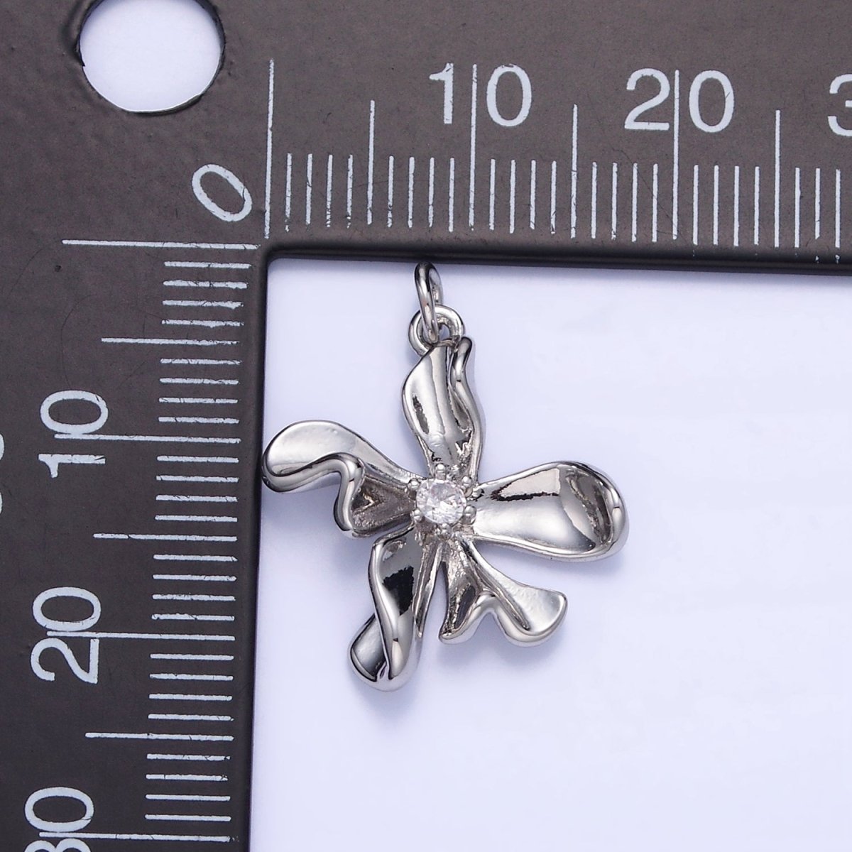White Gold plated CZ Foil Flower Charm | C225 - DLUXCA
