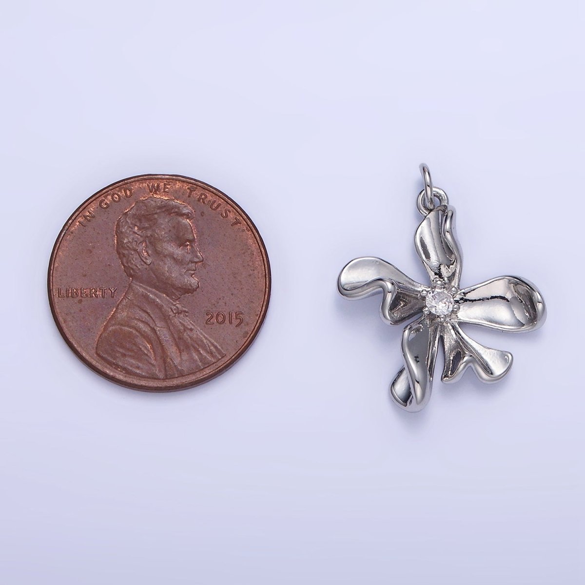 White Gold plated CZ Foil Flower Charm | C225 - DLUXCA