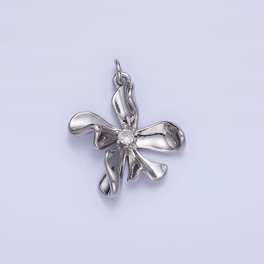 White Gold plated CZ Foil Flower Charm | C225 - DLUXCA