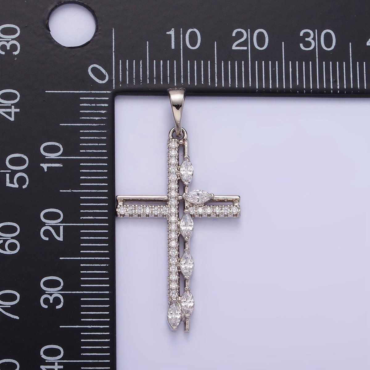 White Gold plated CZ Marquise Micro Paved Open Cross Religious Pendant | AA1127 - DLUXCA