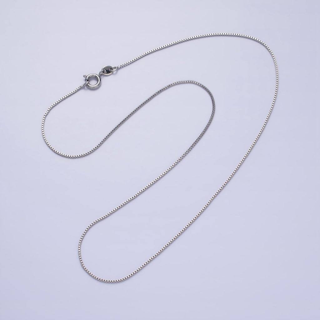 White Gold plated Dainty 1mm Box Chain 15.75 Choker Necklace with Spring Ring | WA-1737 Clearance Pricing - DLUXCA