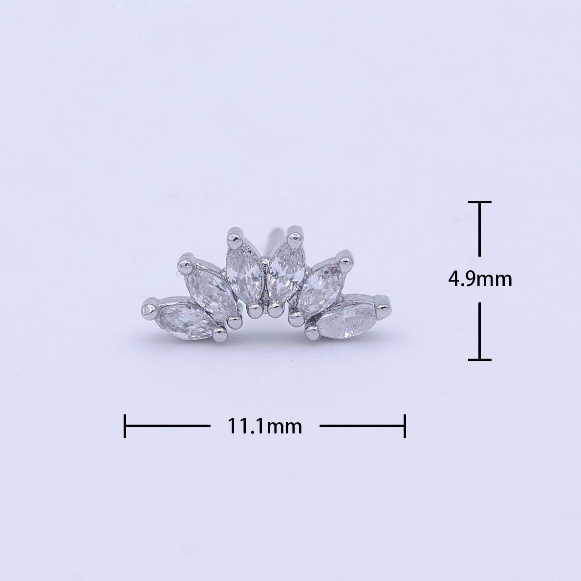 White Gold plated Dainty Silver Marquise Cluster Dainty Stud Earrings | Y-272 - DLUXCA