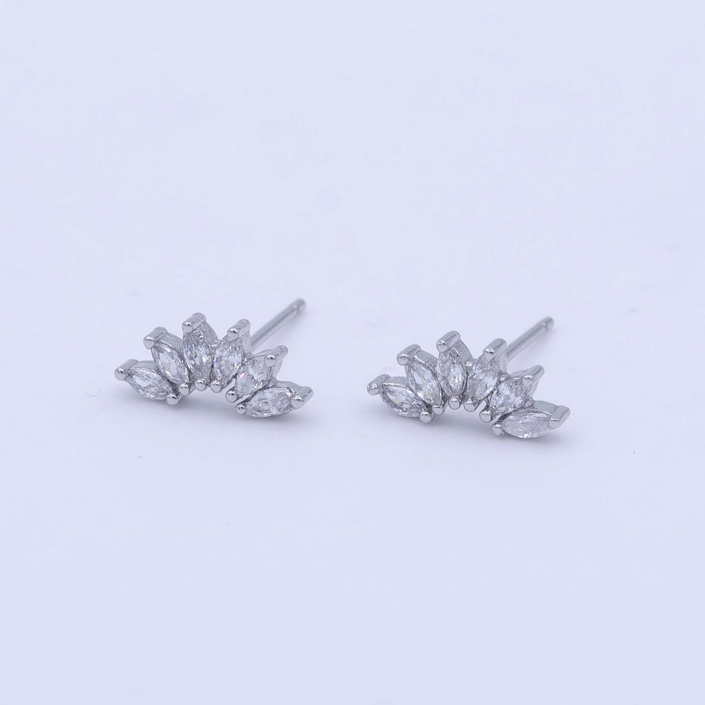 White Gold plated Dainty Silver Marquise Cluster Dainty Stud Earrings | Y-272 - DLUXCA