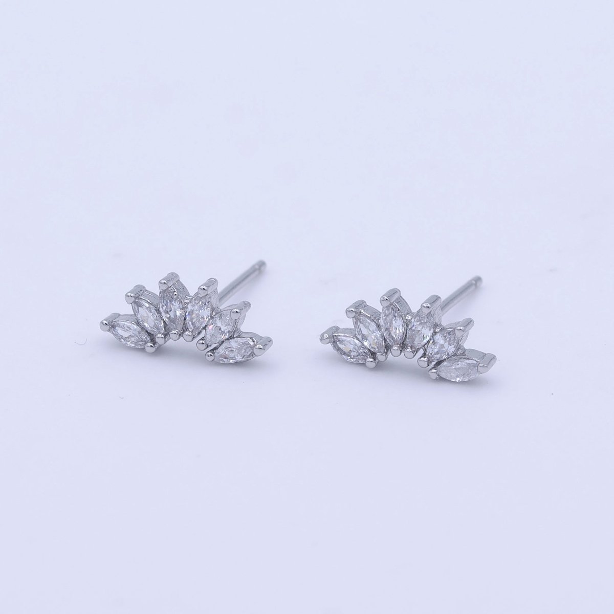 White Gold plated Dainty Silver Marquise Cluster Dainty Stud Earrings | Y-272 - DLUXCA