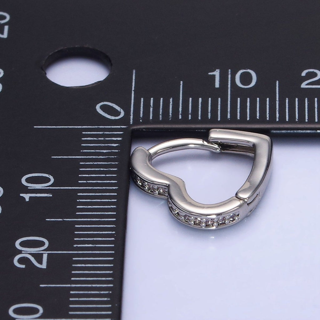 White Gold plated Dotted Lined Heart Huggie Earrings | AB1271 - DLUXCA