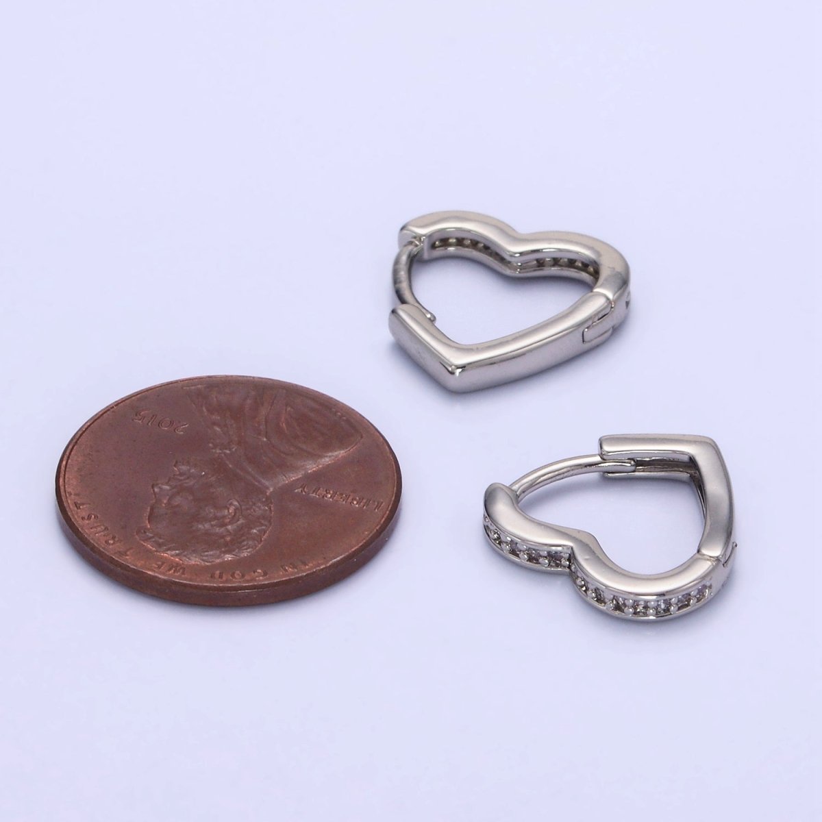 White Gold plated Dotted Lined Heart Huggie Earrings | AB1271 - DLUXCA