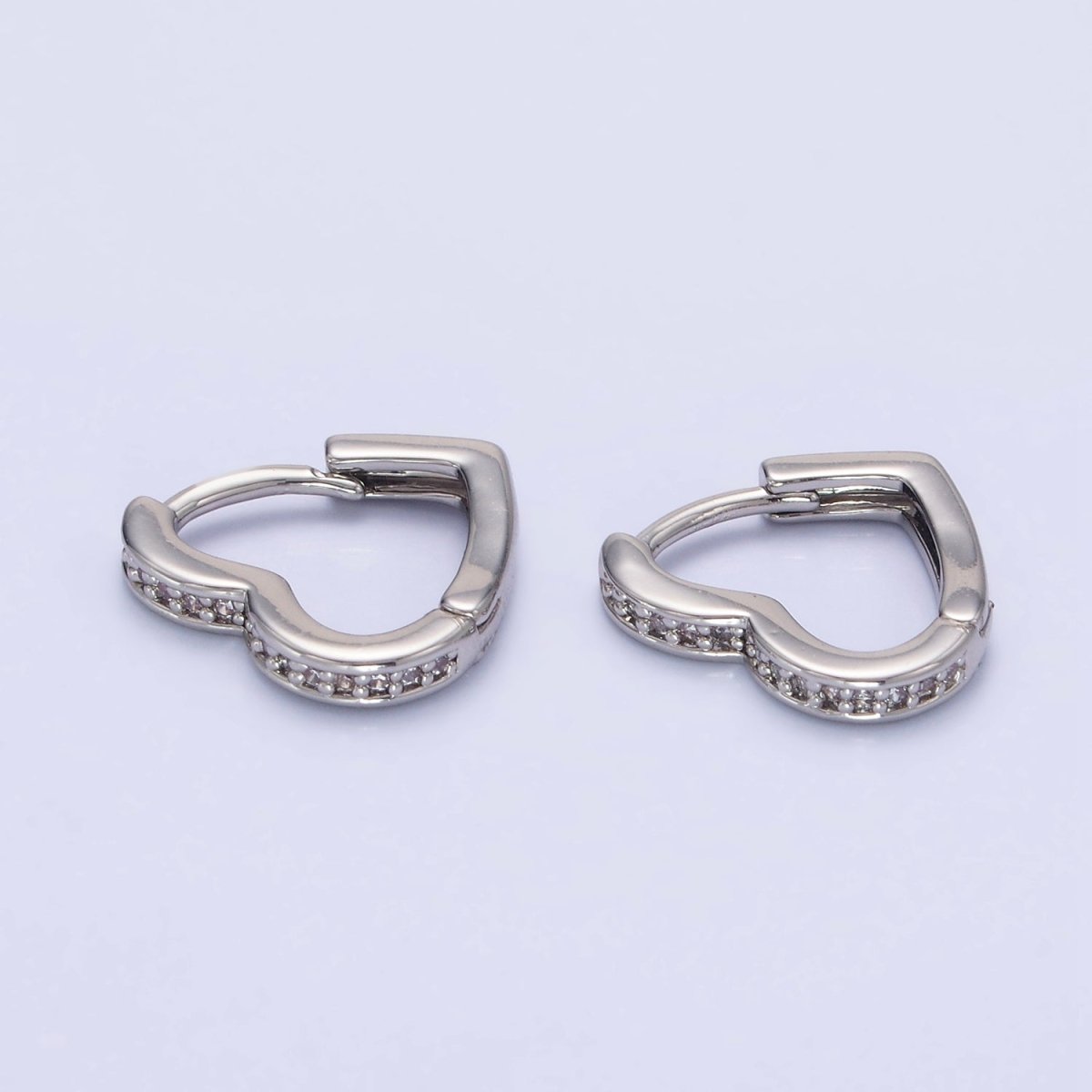 White Gold plated Dotted Lined Heart Huggie Earrings | AB1271 - DLUXCA