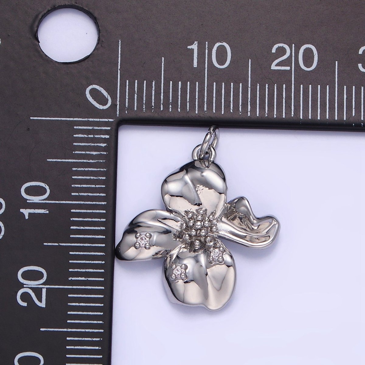White Gold plated Dotted Molten Foil Flower Charm | C242 - DLUXCA