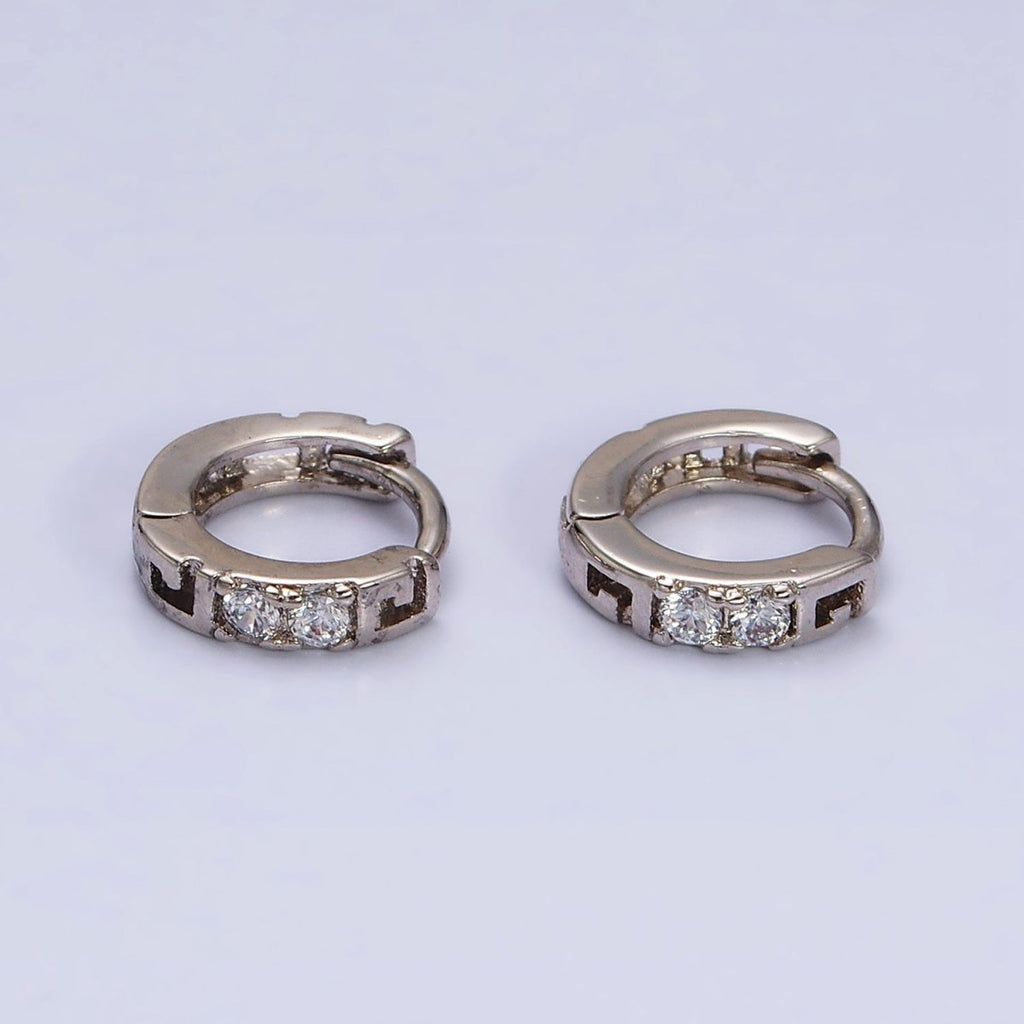 White Gold plated Double Two Clear CZ Lined 10mm Cartilage Huggie Earrings | AD1450 - DLUXCA