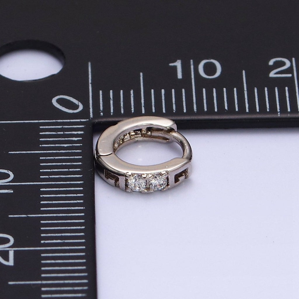 White Gold plated Double Two Clear CZ Lined 10mm Cartilage Huggie Earrings | AD1450 - DLUXCA