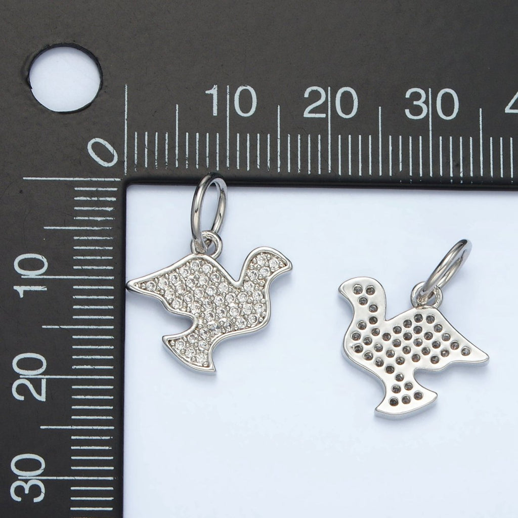 White Gold plated Dove Bird Micro Paved CZ Silhouette Charm | AG860 - DLUXCA