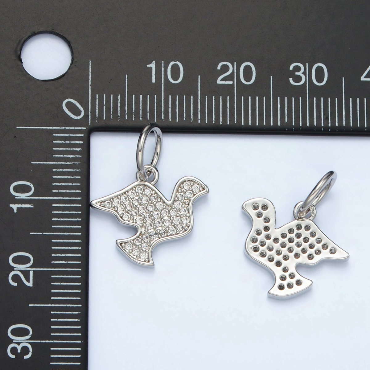 White Gold plated Dove Bird Micro Paved CZ Silhouette Charm | AG860 - DLUXCA