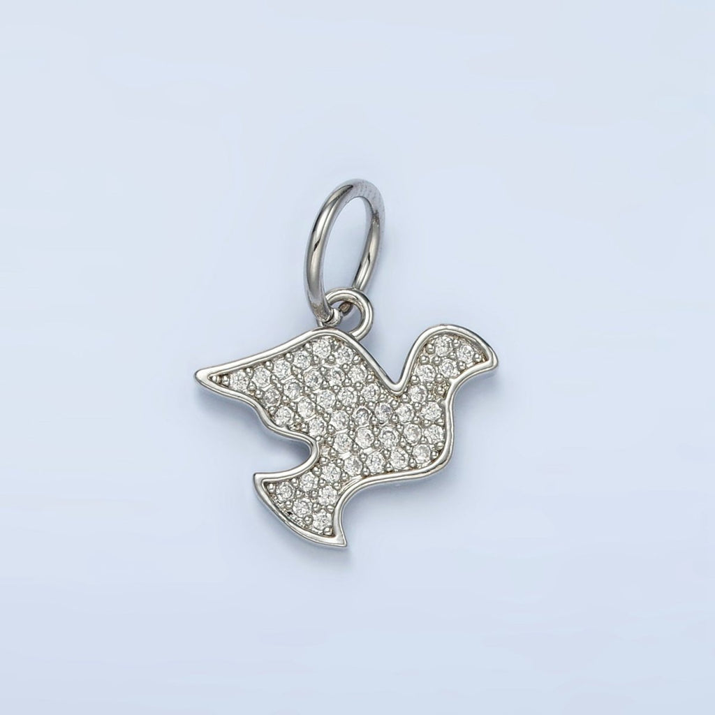 White Gold plated Dove Bird Micro Paved CZ Silhouette Charm | AG860 - DLUXCA