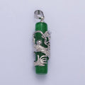 White Gold plated Dragon Green Jade Cylinder Bar Amulet Pendant | AA102 - DLUXCA