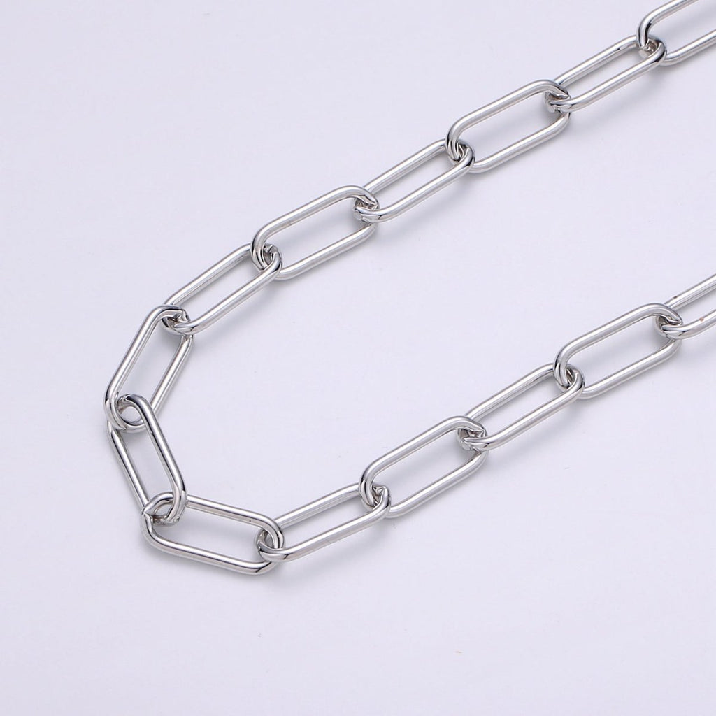 White Gold plated Ellipse PAPERCLIP Chain Sold By Yard, Gold plated Ellipse Link Chain, Unfinished Chain For Jewelry Making | ROLL-381 Clearance Pricing - DLUXCA
