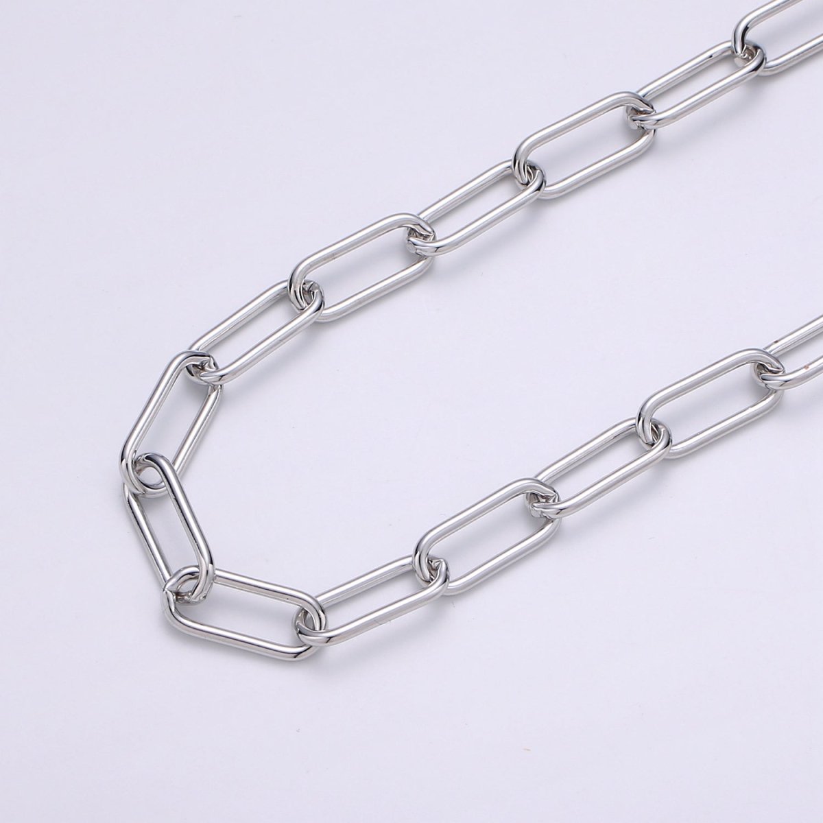 White Gold plated Ellipse PAPERCLIP Chain Sold By Yard, Gold plated Ellipse Link Chain, Unfinished Chain For Jewelry Making | ROLL-381 Clearance Pricing - DLUXCA