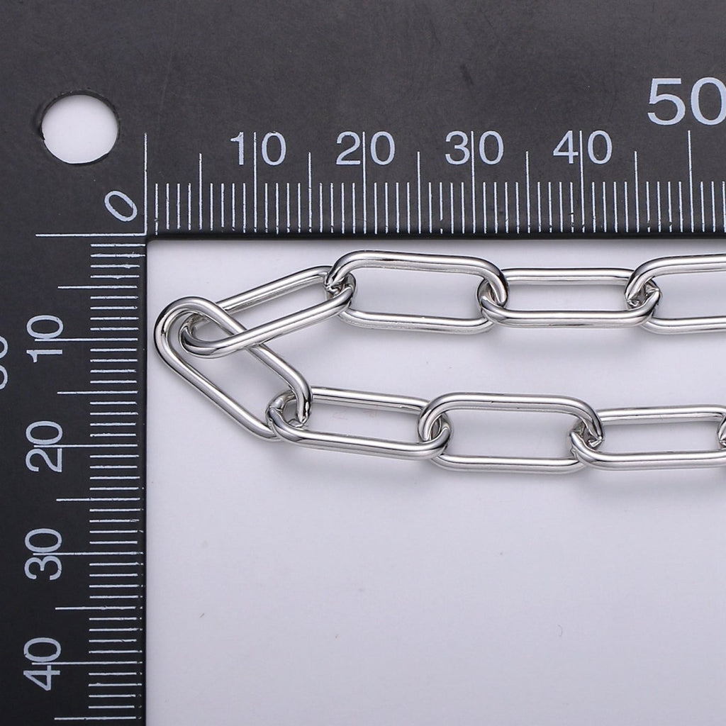 White Gold plated Ellipse PAPERCLIP Chain Sold By Yard, Gold plated Ellipse Link Chain, Unfinished Chain For Jewelry Making | ROLL-381 Clearance Pricing - DLUXCA