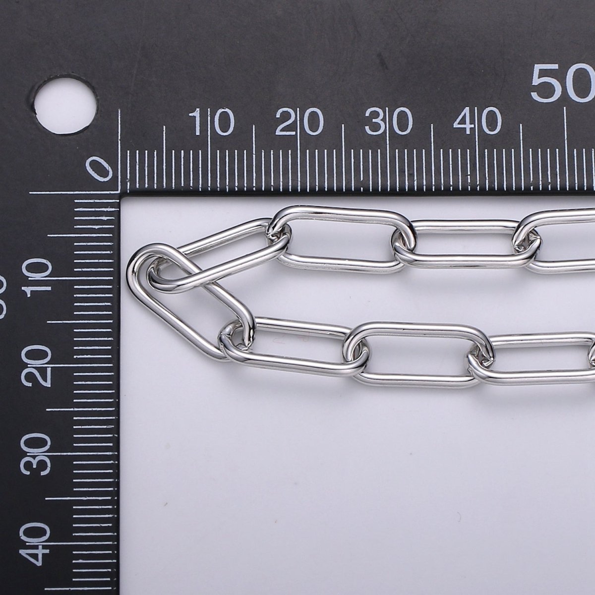 White Gold plated Ellipse PAPERCLIP Chain Sold By Yard, Gold plated Ellipse Link Chain, Unfinished Chain For Jewelry Making | ROLL-381 Clearance Pricing - DLUXCA