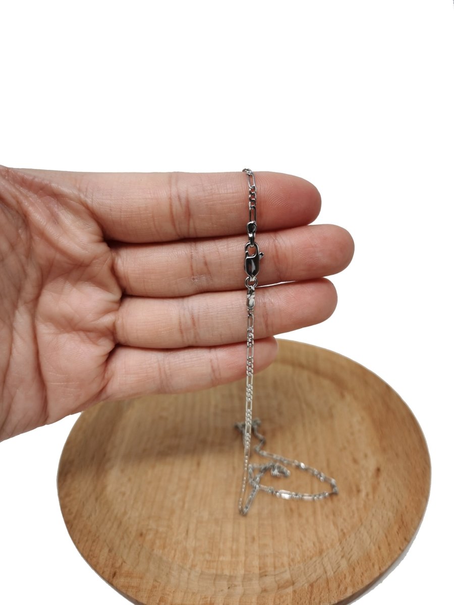 White Gold plated Figaro Chain Necklace, 19.8 Inch Figaro Finished Chain For Necklace Making, Dainty 2mm Figaro Necklace w/ Lobster Clasps | CN-955 Clearance Pricing - DLUXCA