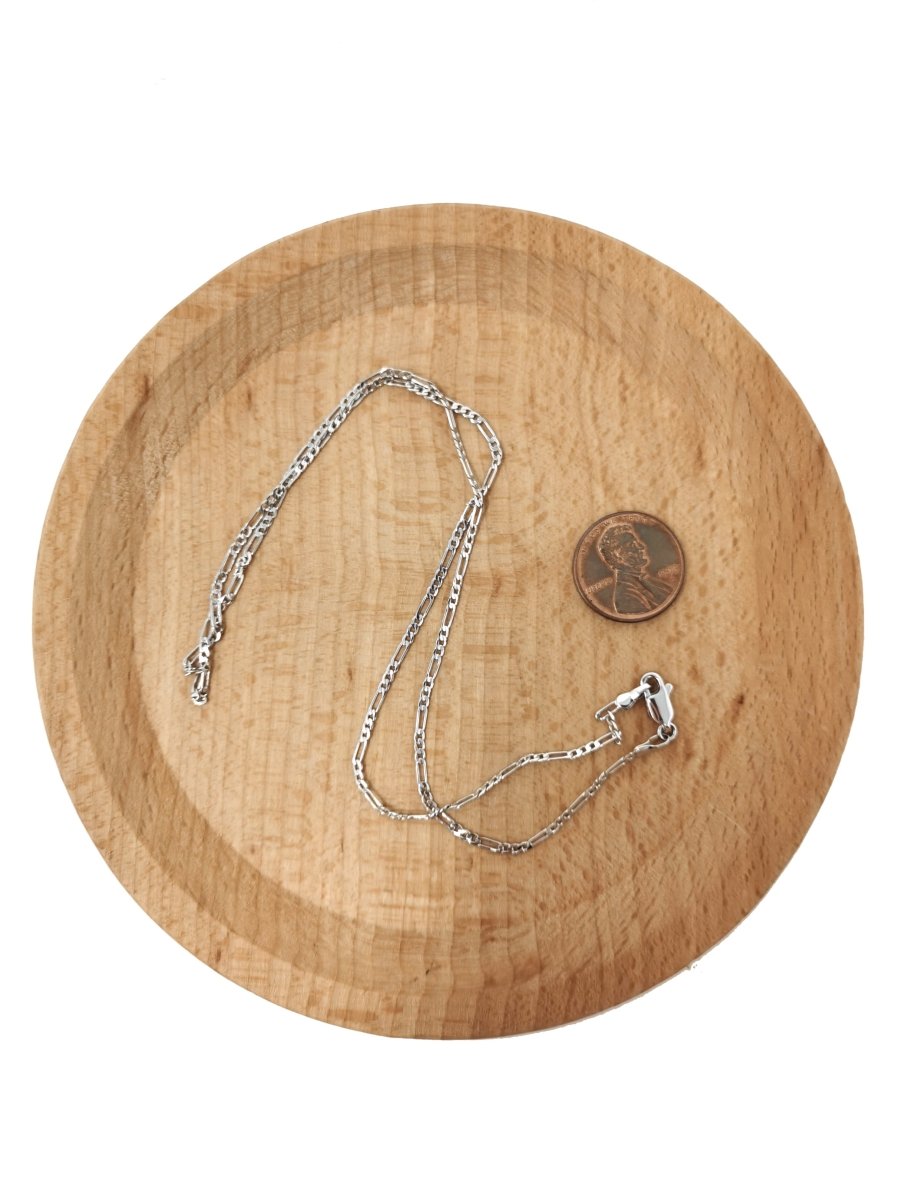 White Gold plated Figaro Chain Necklace, 19.8 Inch Figaro Finished Chain For Necklace Making, Dainty 2mm Figaro Necklace w/ Lobster Clasps | CN-955 Clearance Pricing - DLUXCA