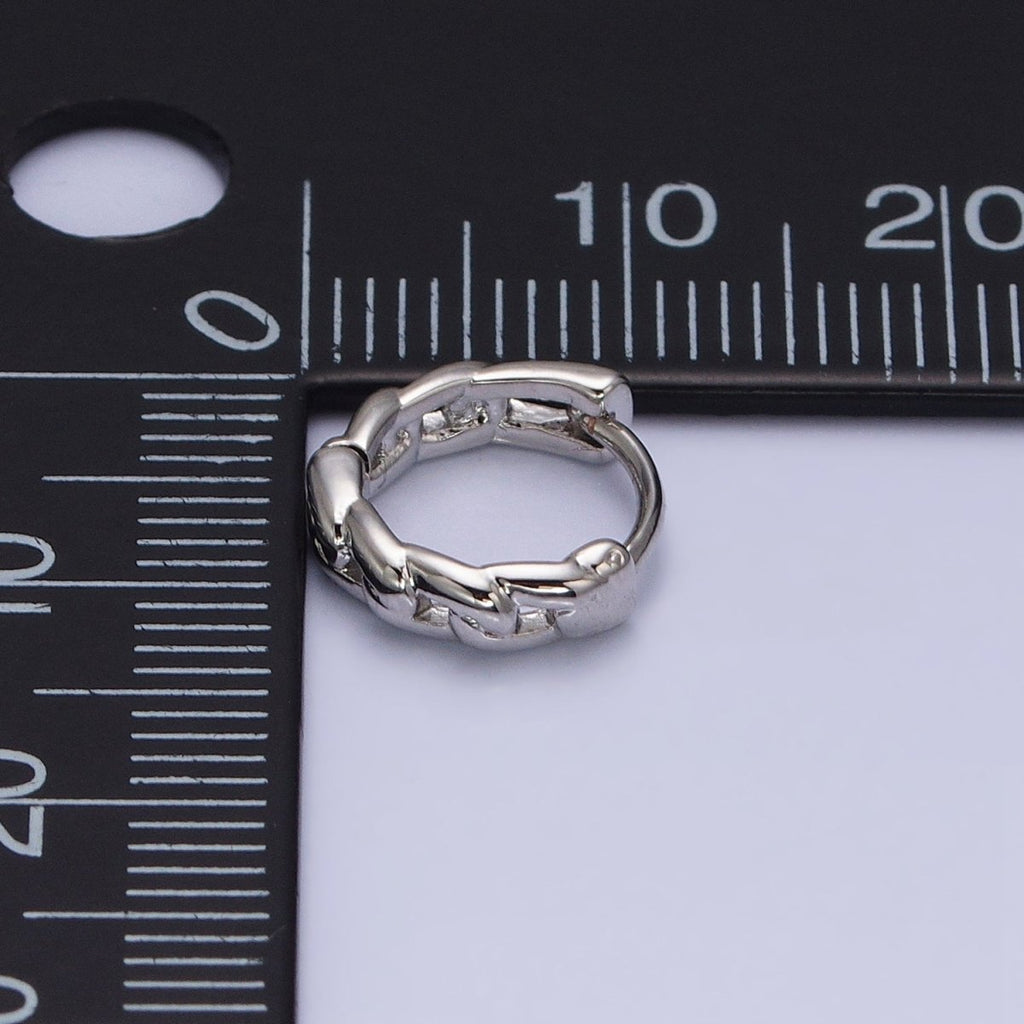 White Gold plated Flat Curb Link 11mm Cartilage Huggie Earrings | AD858 - DLUXCA