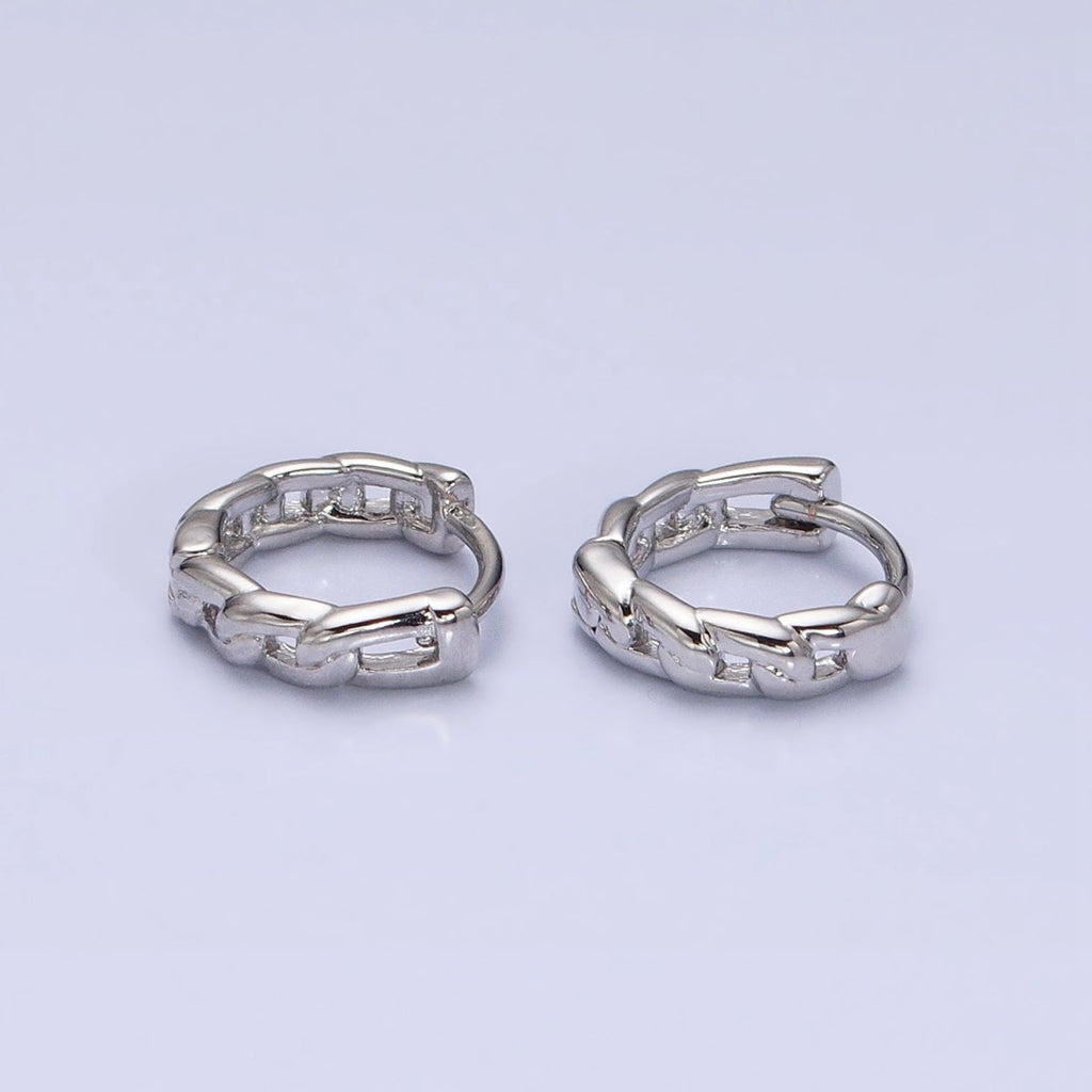 White Gold plated Flat Curb Link 11mm Cartilage Huggie Earrings | AD858 - DLUXCA