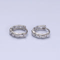 White Gold plated Flat Curb Link 11mm Cartilage Huggie Earrings | AD858 - DLUXCA