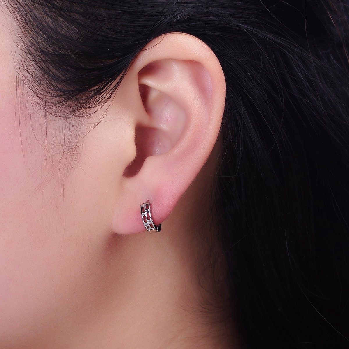 White Gold plated Geometric Band 10mm Cartilage Huggie Earrings | AD1371 - DLUXCA
