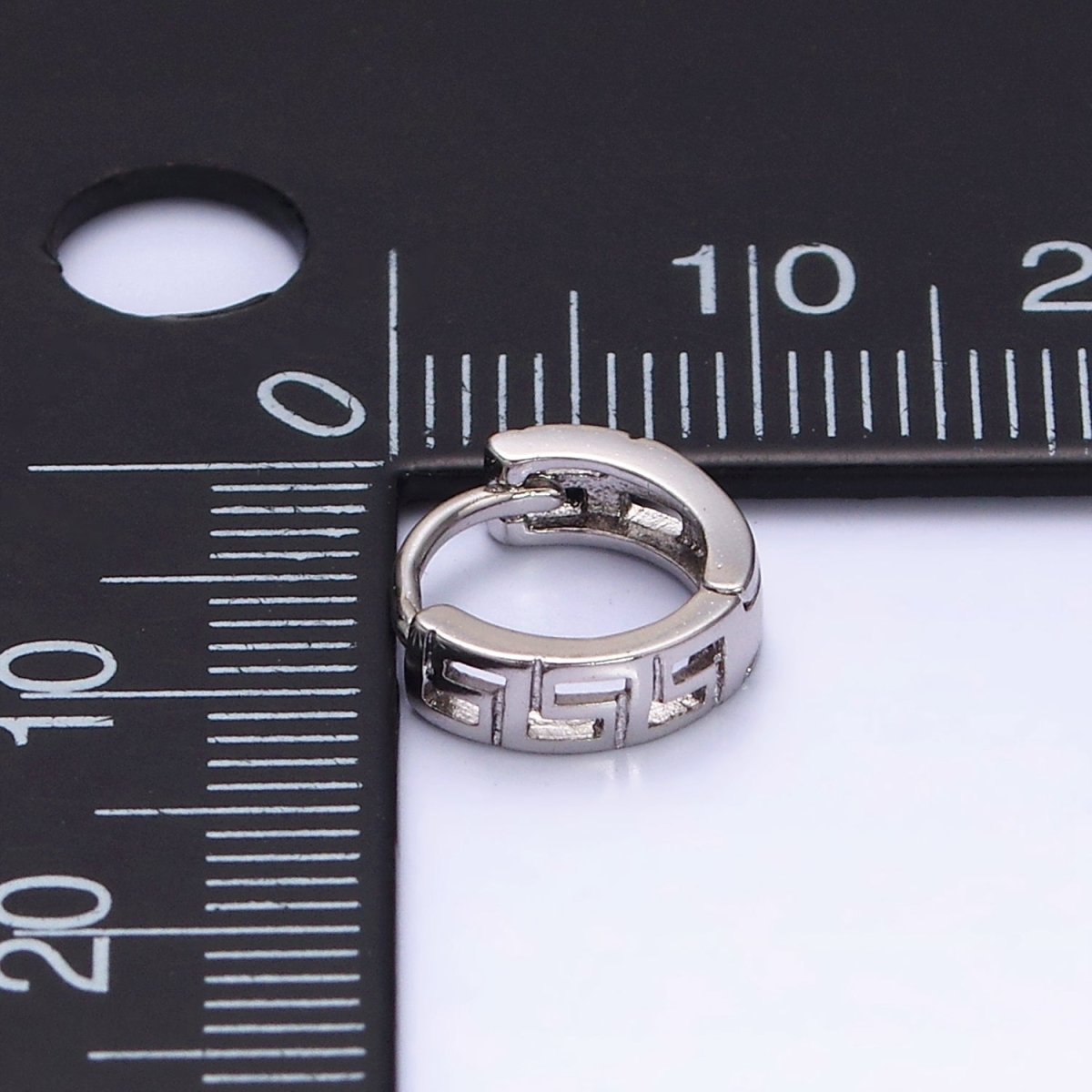 White Gold plated Geometric Band 10mm Cartilage Huggie Earrings | AD1371 - DLUXCA