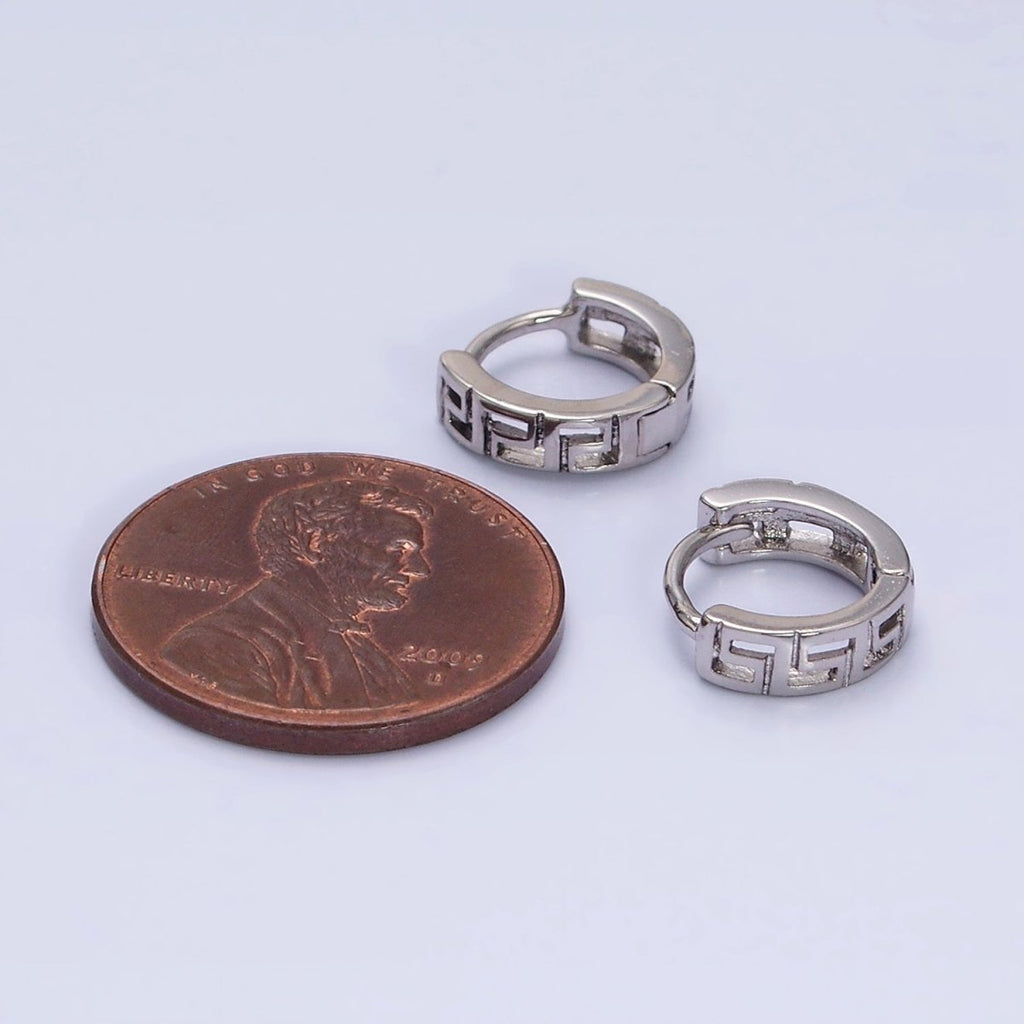White Gold plated Geometric Band 10mm Cartilage Huggie Earrings | AD1371 - DLUXCA