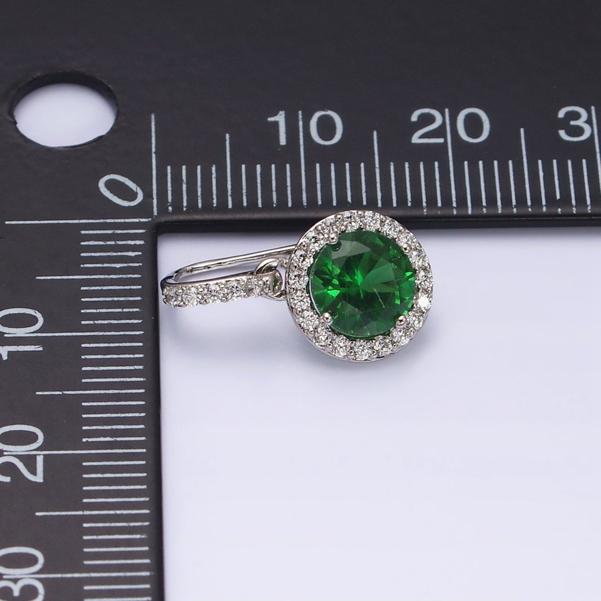 White Gold plated Green CZ Round Micro Paved CZ French Hook Earrings | AD1451 - DLUXCA