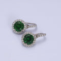 White Gold plated Green CZ Round Micro Paved CZ French Hook Earrings | AD1451 - DLUXCA