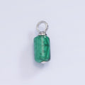 White Gold plated Green Malachite Gemstone Cylinder Charm | W522 - DLUXCA