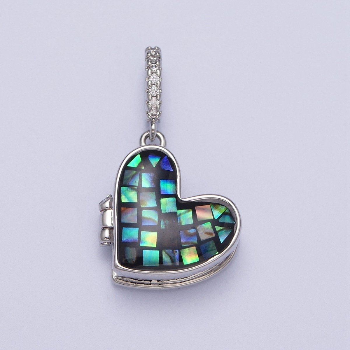 White Gold plated Heart Black, Blue, Pink, White, Green Shell Opal Heart Locket Pendant H-086 H-090 H-091 H-097 H-103