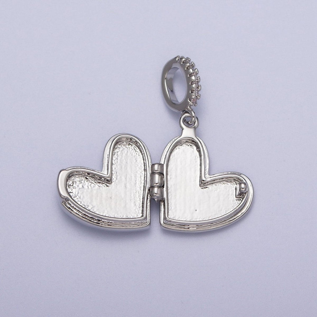 White Gold plated Heart Black, Blue, Pink, White, Green Shell Opal Heart Locket Pendant H-086 H-090 H-091 H-097 H-103